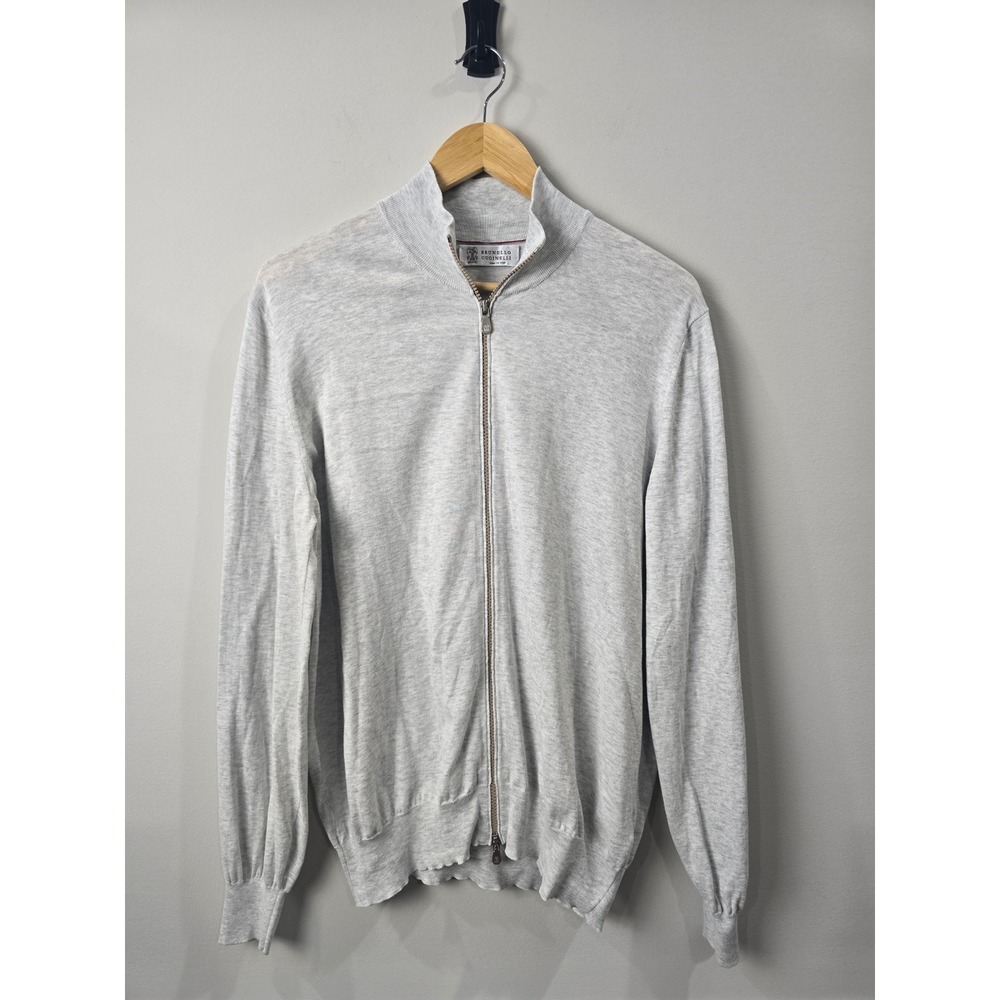 Brunello Cucinelli Mens Light Grey Cotton Full Zip Cardigan Sweater 50 M2900106